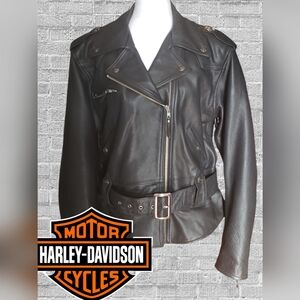 Beautiful HARLEY DAVIDSON Genuine Black Leather Jacket | Women's LARGE
